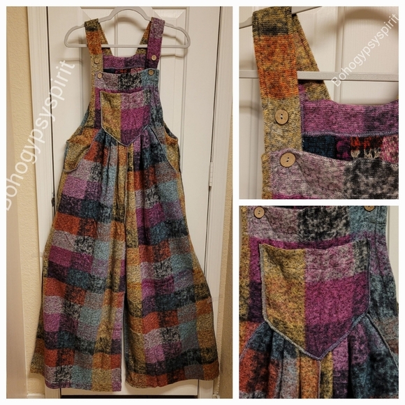 Patchwork Plaid Fleece Wideleg Jumpsuit Overalls - Picture 14 of 17